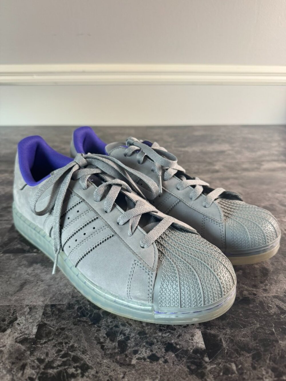 Adidas Men's 10 Superstar II Athletic Grey Purple Clear Sneakers Streetwear